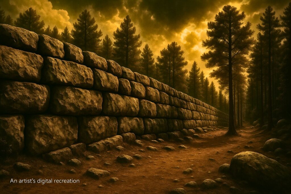 The ancient and mysterious Sage Creek Wall stretching across the rolling hills of Montana.
