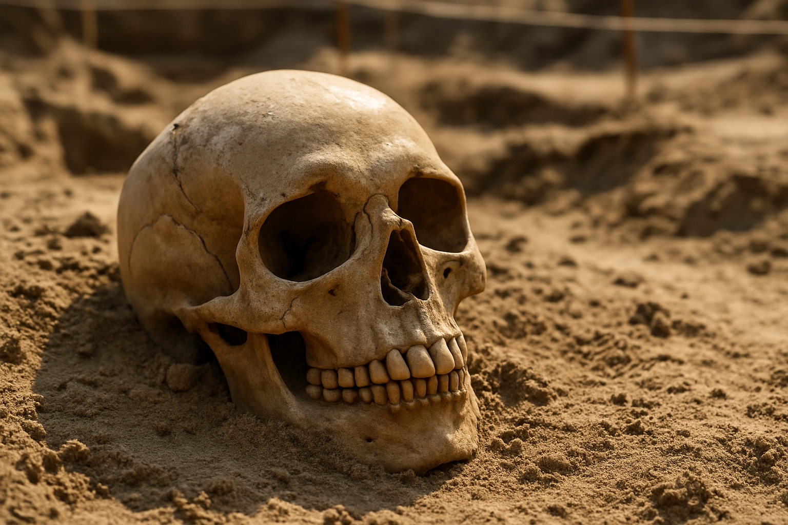 The fossil skull of an early Homo sapiens being excavated at the Jebel Irhoud site in Morocco.