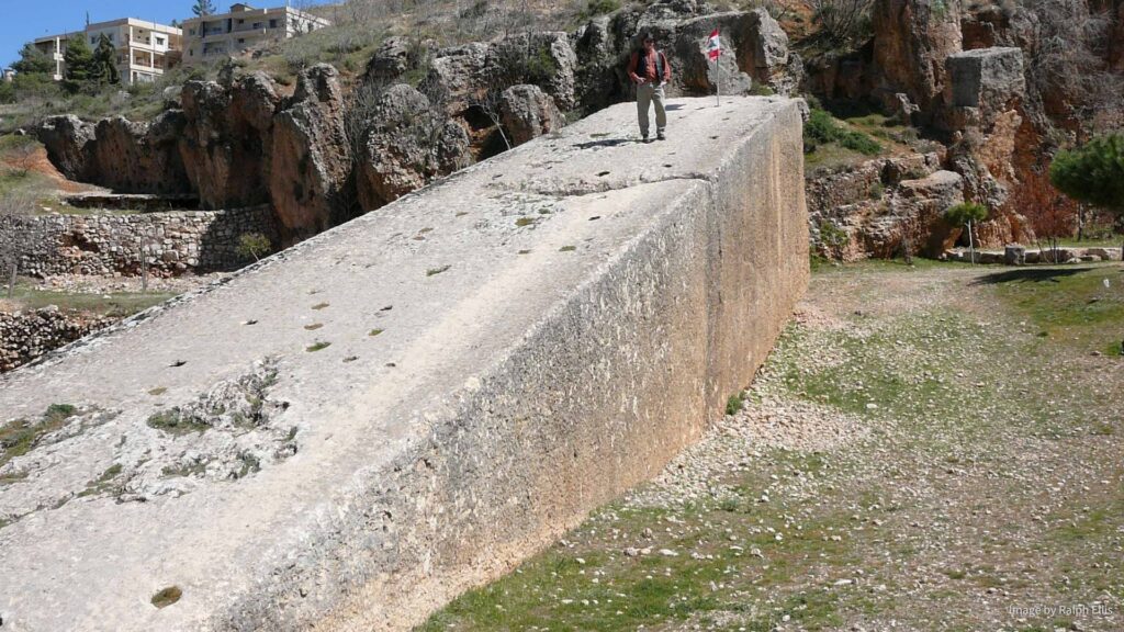 The massive, unfinished megalithic block known as the Stone of the South, still lying in the ancient quarry at Baalbek.