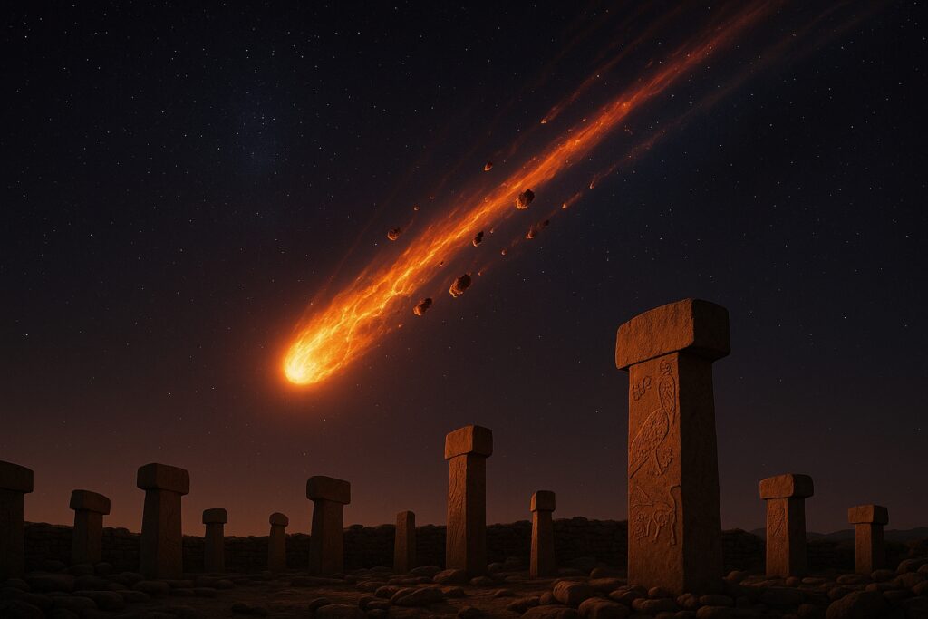  A symbolic depiction of a comet event in the sky above the ancient pillars of Göbekli Tepe