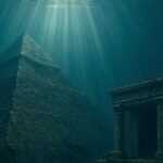 The top of a massive, ancient pyramid submerged in the deep ocean, representing the search for lost underwater cities from a forgotten civilization.