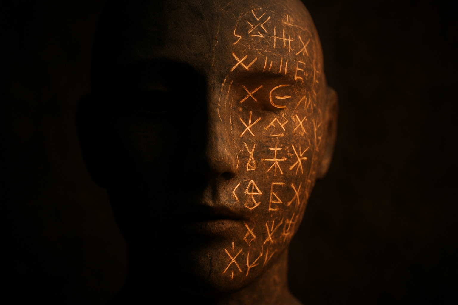 A clay figurine from the Danube Valley Civilization, with ancient Vinča symbols carved into its surface