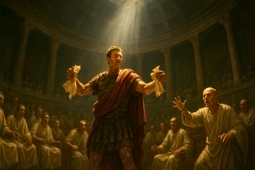Scipio Africanus defies the Roman Senate and Cato the Elder, choosing personal honor over political maneuvering.